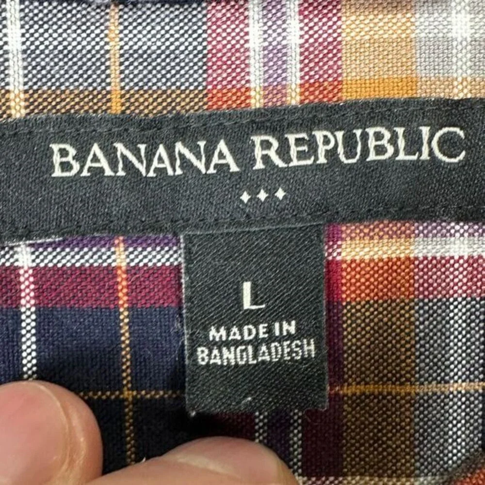 Banana Republic Button Down Shirt Adult Large Red Multi Plaid Long Sleeve Mens